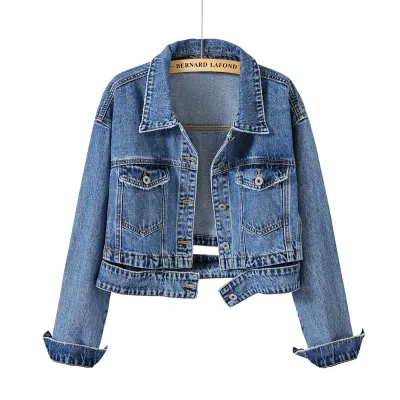 Vintage Black Crop Denim Jacket for Women