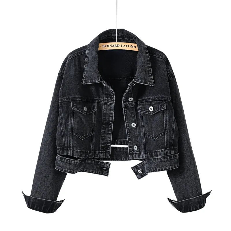 Vintage Black Crop Denim Jacket for Women