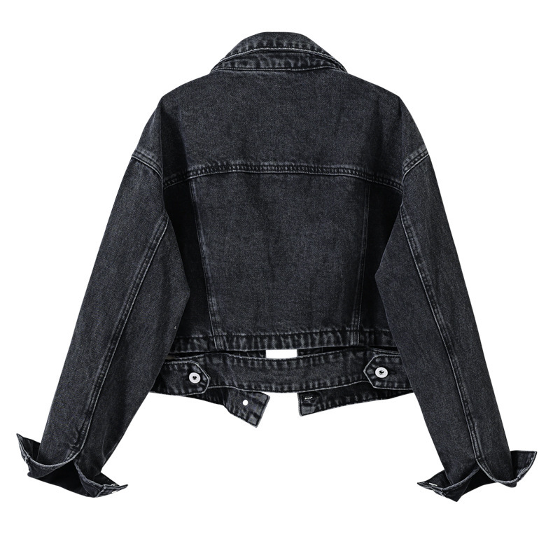 Wholesale Street Women Vintage Black Crop Denim Jacket
