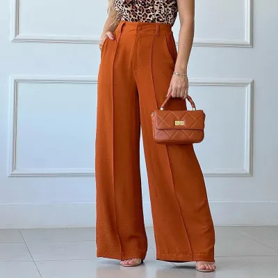 Women Solid Color Office Spring And Summer Loose Pleated Wide Leg Casual Pants