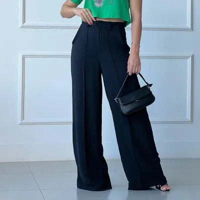 Women Solid Color Office Spring And Summer Loose Pleated Wide Leg Casual Pants