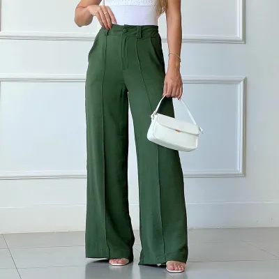 Women Solid Color Office Spring And Summer Loose Pleated Wide Leg Casual Pants