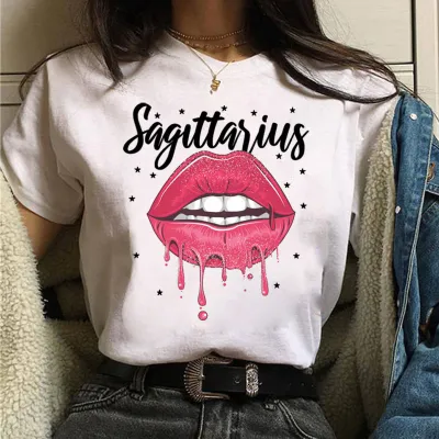 Spring Summer Lips Graphic Crewneck Women Short Sleeve T-Shirt
