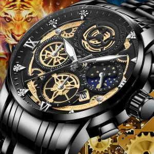 Men Fashion Simple Hollow Flywheel Luminous Quartz Watch