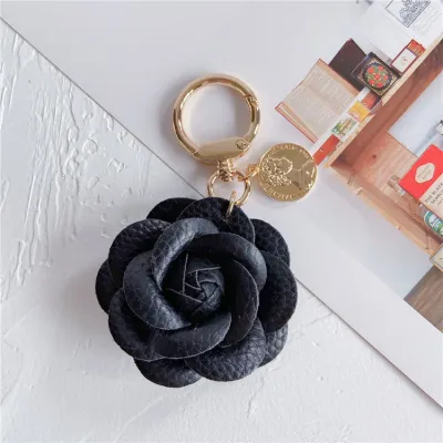 Women Fashion Cute Leather Camellia Keychain Pendant
