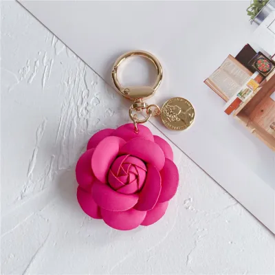 Women Fashion Cute Leather Camellia Keychain Pendant