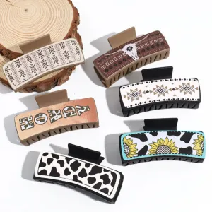 Women Fashion Western Denim Letter Square Hair Claws Sweet Cool Wind Plastic Resin Grip