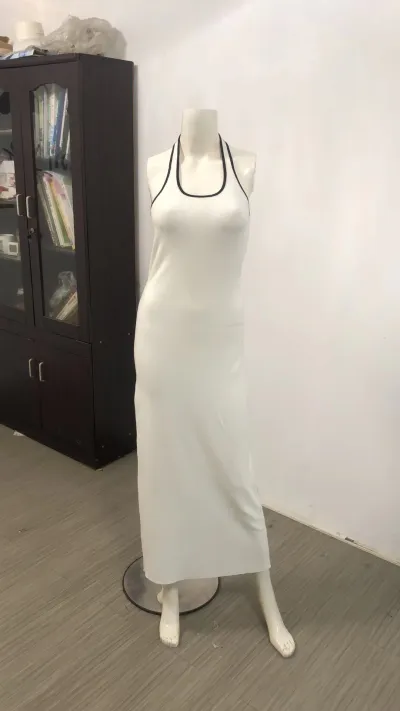 Women Sexy Halter Neck Crewneck Knit Split Backless Maxi Dress