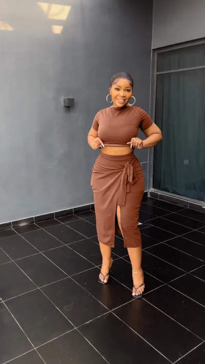 Women Spring Summer Casual Elegant Solid Color Short Sleeve Top Side-Slit Bowknot Skirt Office Set