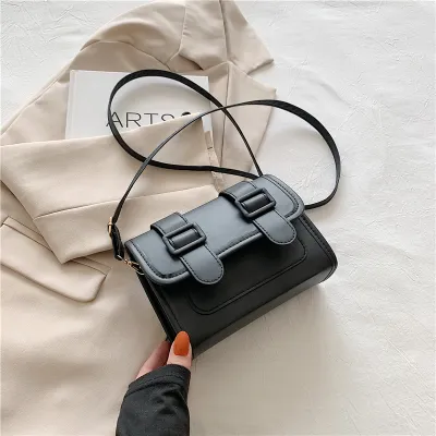 Women's Fashionable Simple Belt Buckle Flap Square Crossbody Bag