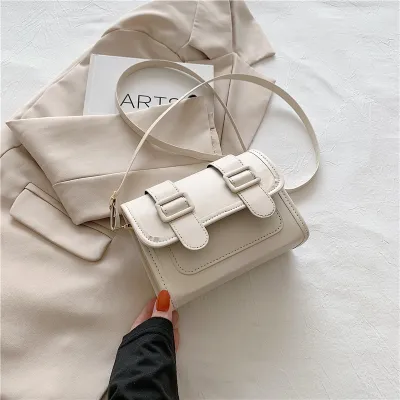 Women's Fashionable Simple Belt Buckle Flap Square Crossbody Bag