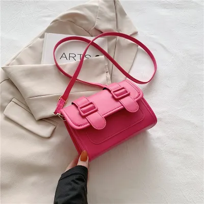 Women's Fashionable Simple Belt Buckle Flap Square Crossbody Bag