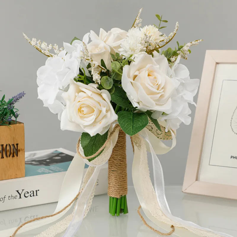 Wedding Party Bride White Champagne Simulation Rose Holding Flower