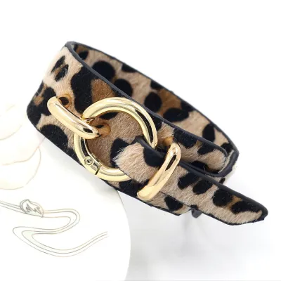 Women Vintage Leopard Print PU Leather Geometric Bracelet