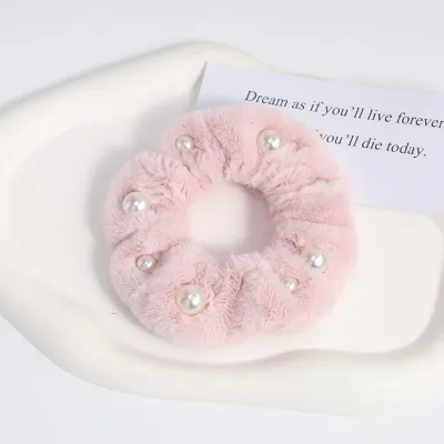 Women Fashion Plush Pearl Large Intestine Hair Ring