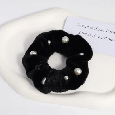 Women Fashion Plush Pearl Large Intestine Hair Ring