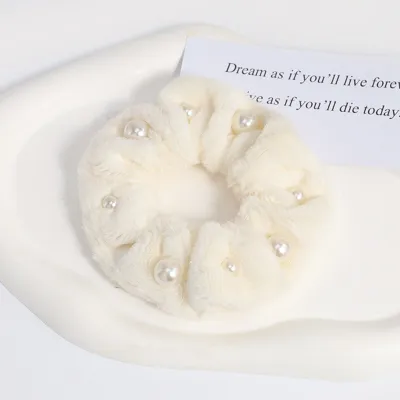 Women Fashion Plush Pearl Large Intestine Hair Ring