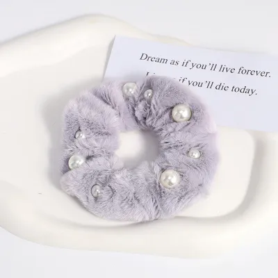 Women Fashion Plush Pearl Large Intestine Hair Ring