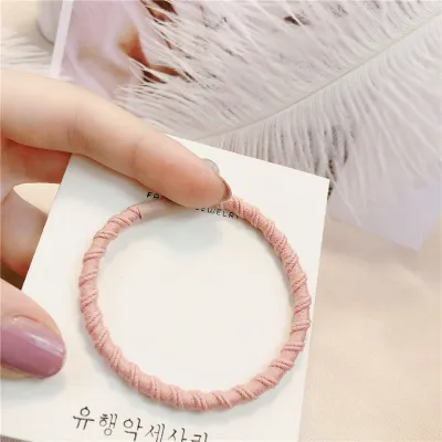Women Simple Small Fresh Pink Square Heart-Shaped Floral Hair Rope Pearl High Elasticity