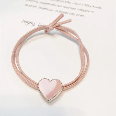 Women Simple Small Fresh Pink Square Heart-Shaped Floral Hair Rope Pearl High Elasticity