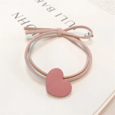 Women Simple Small Fresh Pink Square Heart-Shaped Floral Hair Rope Pearl High Elasticity