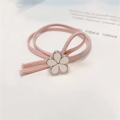 Women Simple Small Fresh Pink Square Heart-Shaped Floral Hair Rope Pearl High Elasticity
