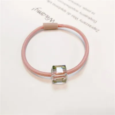Women Simple Small Fresh Pink Square Heart-Shaped Floral Hair Rope Pearl High Elasticity