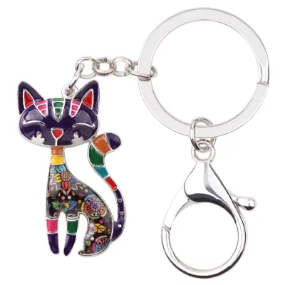 Multicolor Cat Shape Alloy Key Ring Keychain