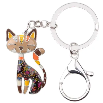 Multicolor Cat Shape Alloy Key Ring Keychain