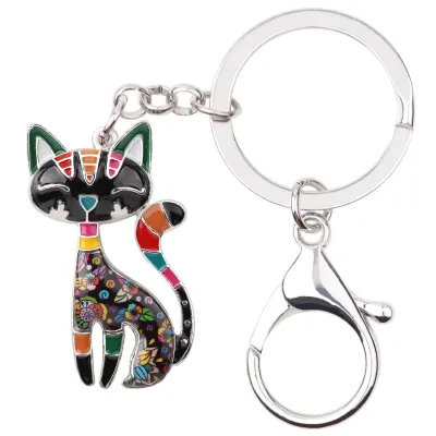 Multicolor Cat Shape Alloy Key Ring Keychain