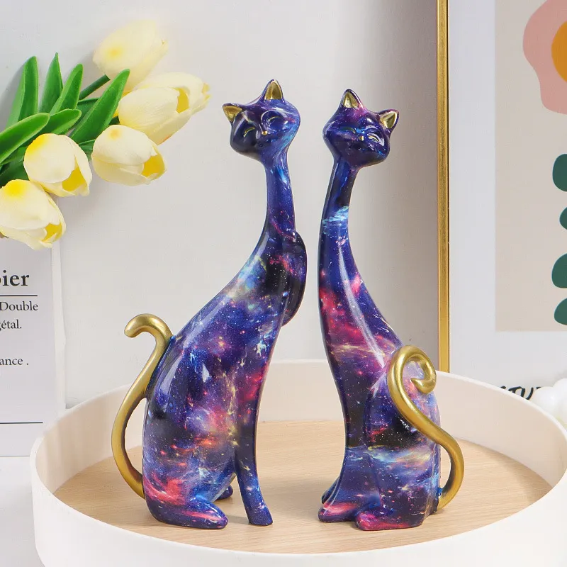 Creative Home Painting Couple Cat Resin Animal Ornaments