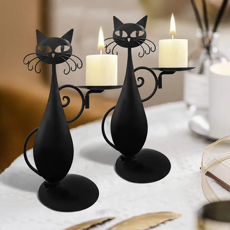 Vintage Black Cat Candlestick Decoration Iron Pastoral