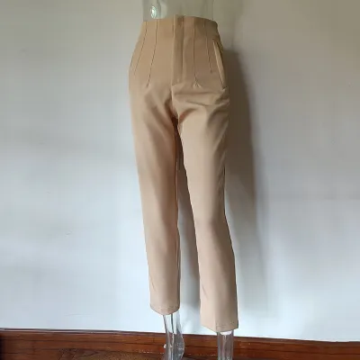 Women Fashion Casual Solid Color High Waist Straight Leg Pants