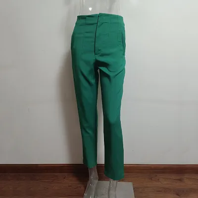 Women Fashion Casual Solid Color High Waist Straight Leg Pants