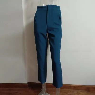 Women Fashion Casual Solid Color High Waist Straight Leg Pants