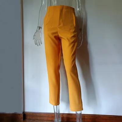 Women Fashion Casual Solid Color High Waist Straight Leg Pants