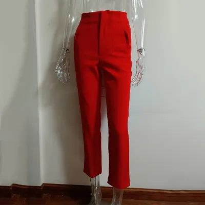 Women Fashion Casual Solid Color High Waist Straight Leg Pants