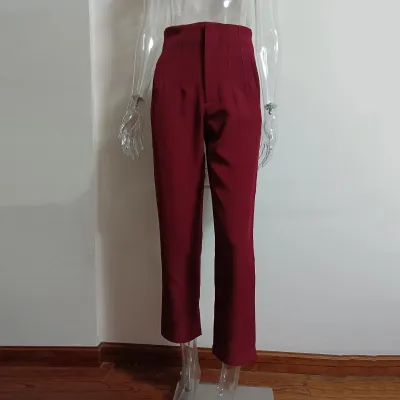 Women Fashion Casual Solid Color High Waist Straight Leg Pants