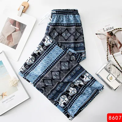 Women Casual Loose Elephant Print High Waist Straight Leg Pants