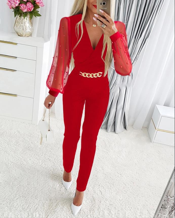 Bodysuit Long Sleeve Jumpsuit Deep V Neck Wholesale Women Fashion