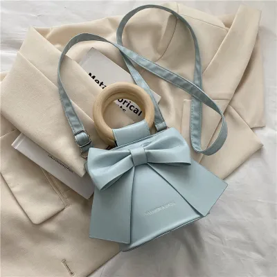 Women Fashion Bow PU Crossbody Bag Bucket Bag Small
