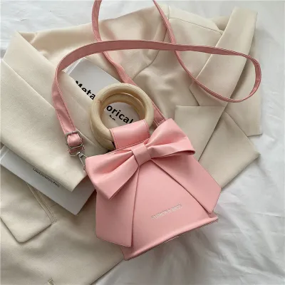 Women Fashion Bow PU Crossbody Bag Bucket Bag Small