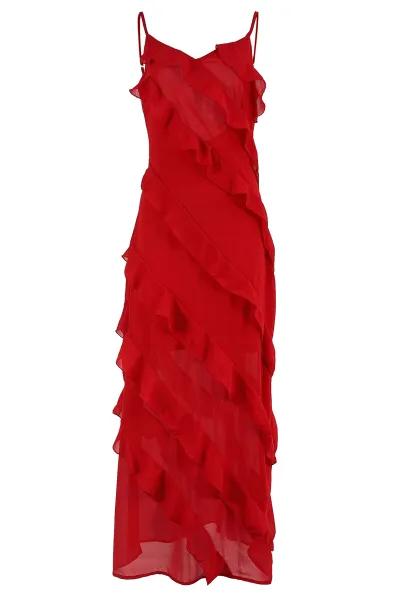 Women Sexy Backless Ruffle Chiffon Maxi Dress