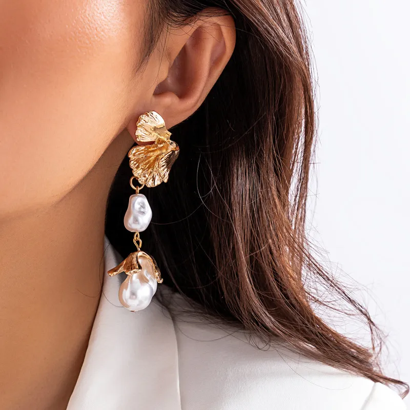 Personalized Lotus Leaf Pearl Stud Earrings