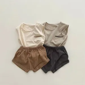 Kids Baby Boys Casual Solid Color Sleeveless Round Neck T-Shirt Shorts Set