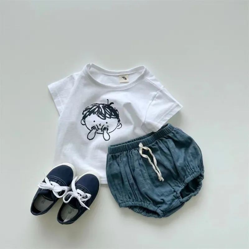 Kids Baby Boys Girls Casual Cute Cartoon Print Short Sleeve Round Neck T-Shirt Shorts Set 0-3T