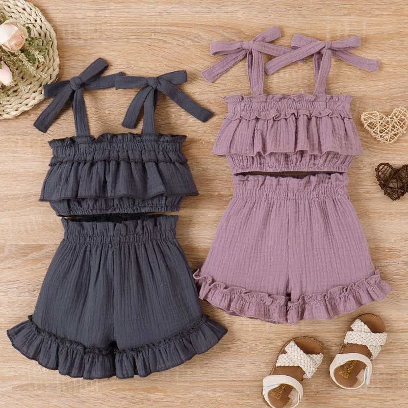 Kids Toddler Girls Casual Solid Color Sleeveless Camisole Shorts Set