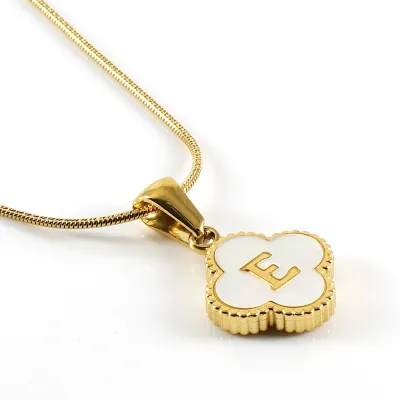 Women Stainless Steel Clover Shell Letter Alphabet Pendant Gold Titanium Steel Snake Chain Necklace