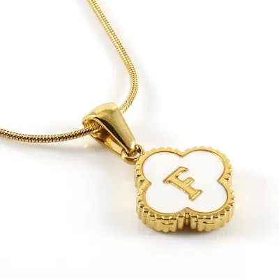 Women Stainless Steel Clover Shell Letter Alphabet Pendant Gold Titanium Steel Snake Chain Necklace