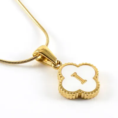 Women Stainless Steel Clover Shell Letter Alphabet Pendant Gold Titanium Steel Snake Chain Necklace